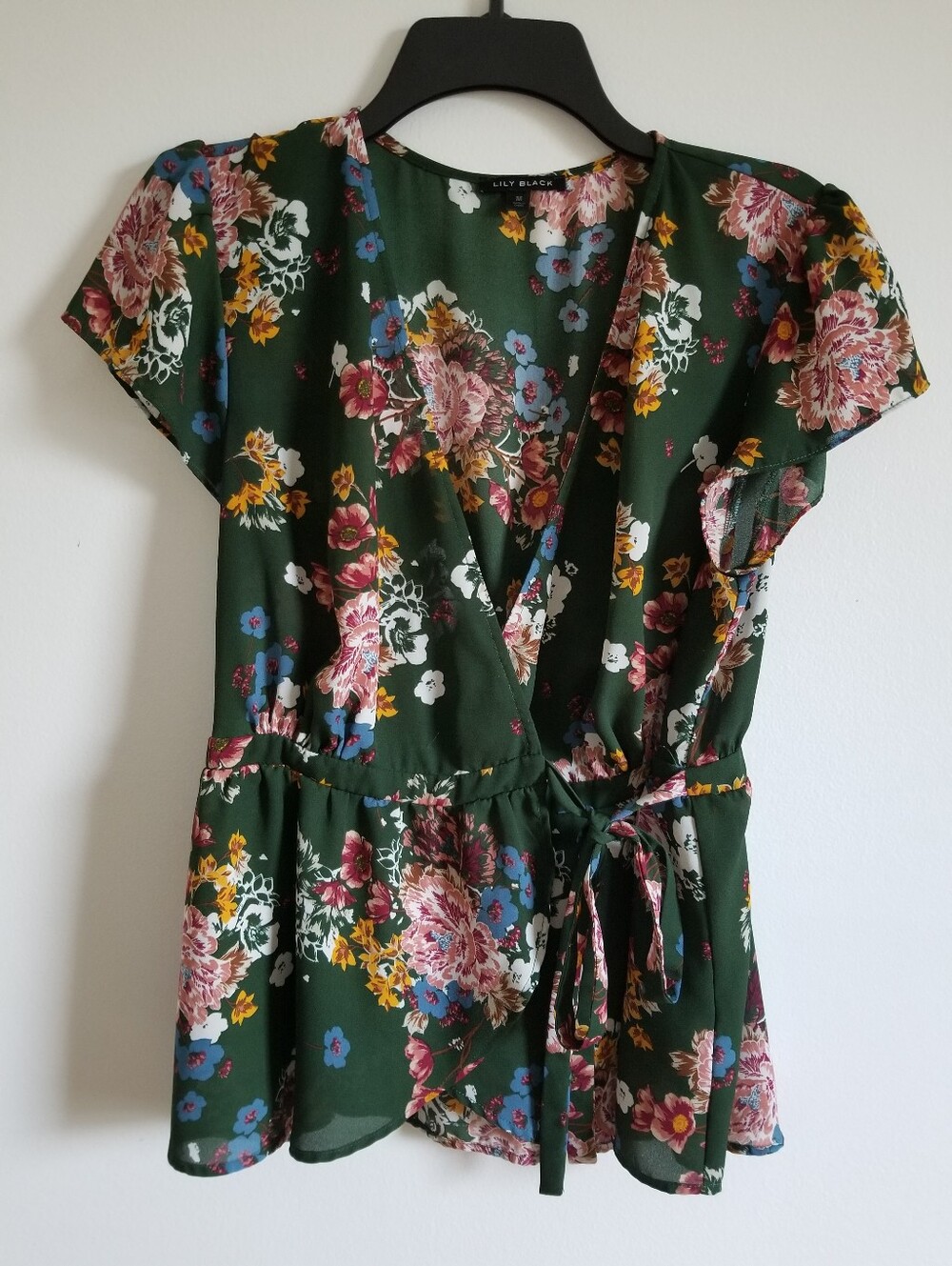 Lily Black Green Floral Wrap Top